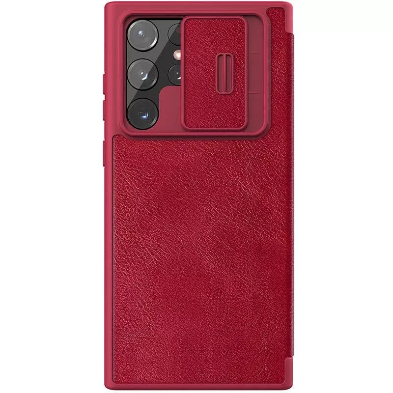 FRATO Samsung S22U Samsung Galaxy S22 Ultra Camera Protection QIN Leather Flip Case Red