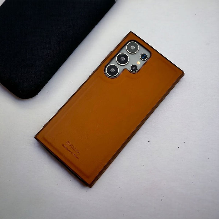 FRATO Samsung S22U Tan Brown Samsung Galaxy S22 Ultra PU Leather Thin Case Cover Minimalistic Design