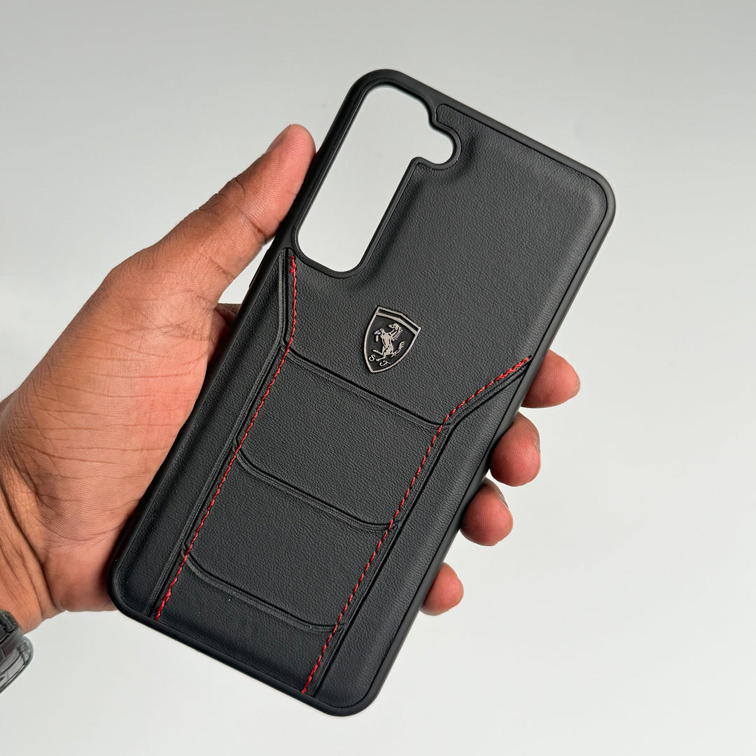 FRATO Samsung S23 Plus Black FR Sports Car Logo Side Stitch Leather For Samsung Galaxy S23 Plus