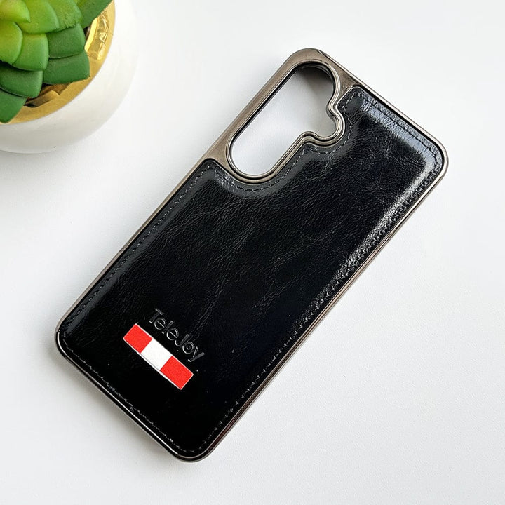 FRATO Samsung S23FE Black Samsung Galaxy S23FE Textured PU Leather Side Chrome Case Cover