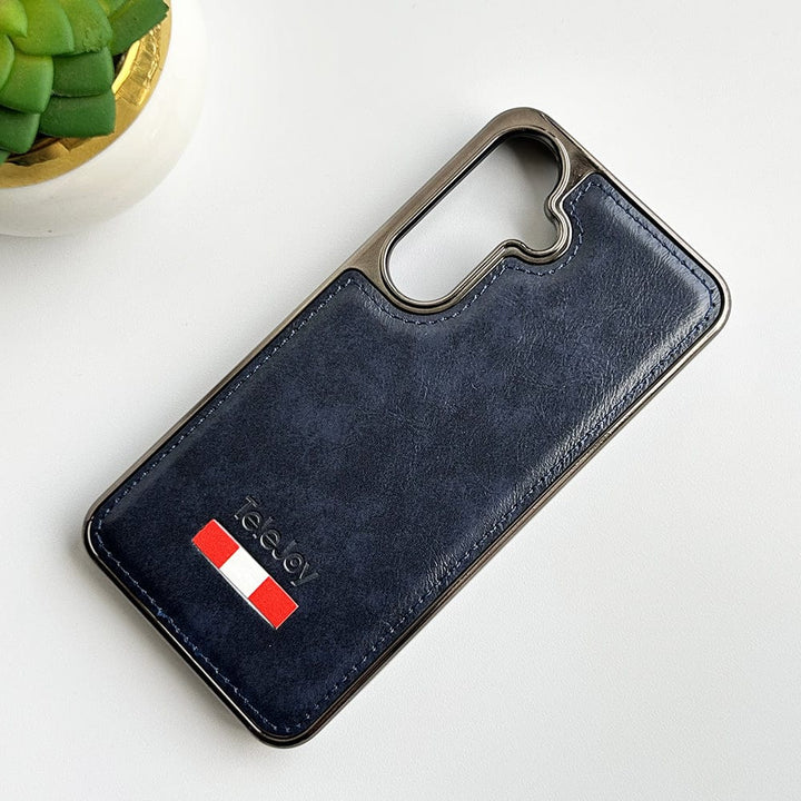 FRATO Samsung S23FE Blue Samsung Galaxy S23FE Textured PU Leather Side Chrome Case Cover