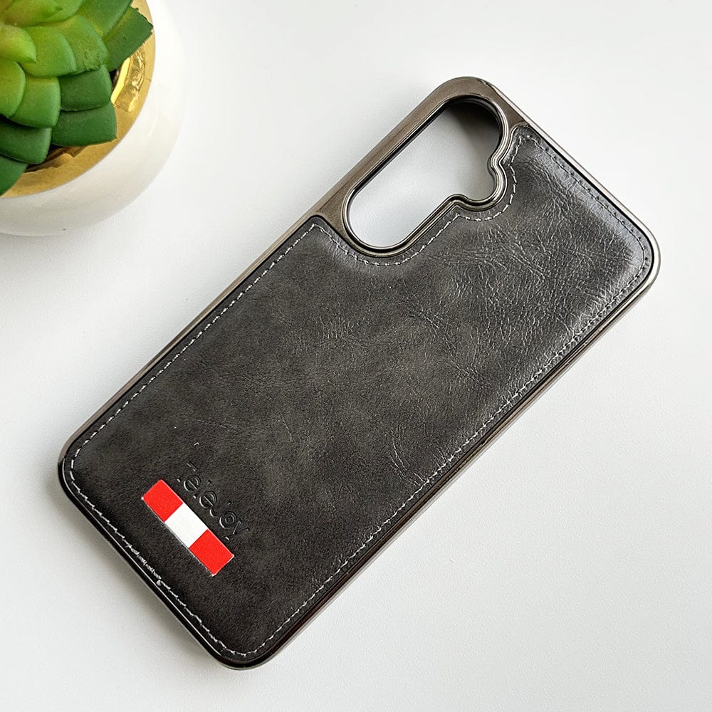 FRATO Samsung S23FE Grey Samsung Galaxy S23FE Textured PU Leather Side Chrome Case Cover