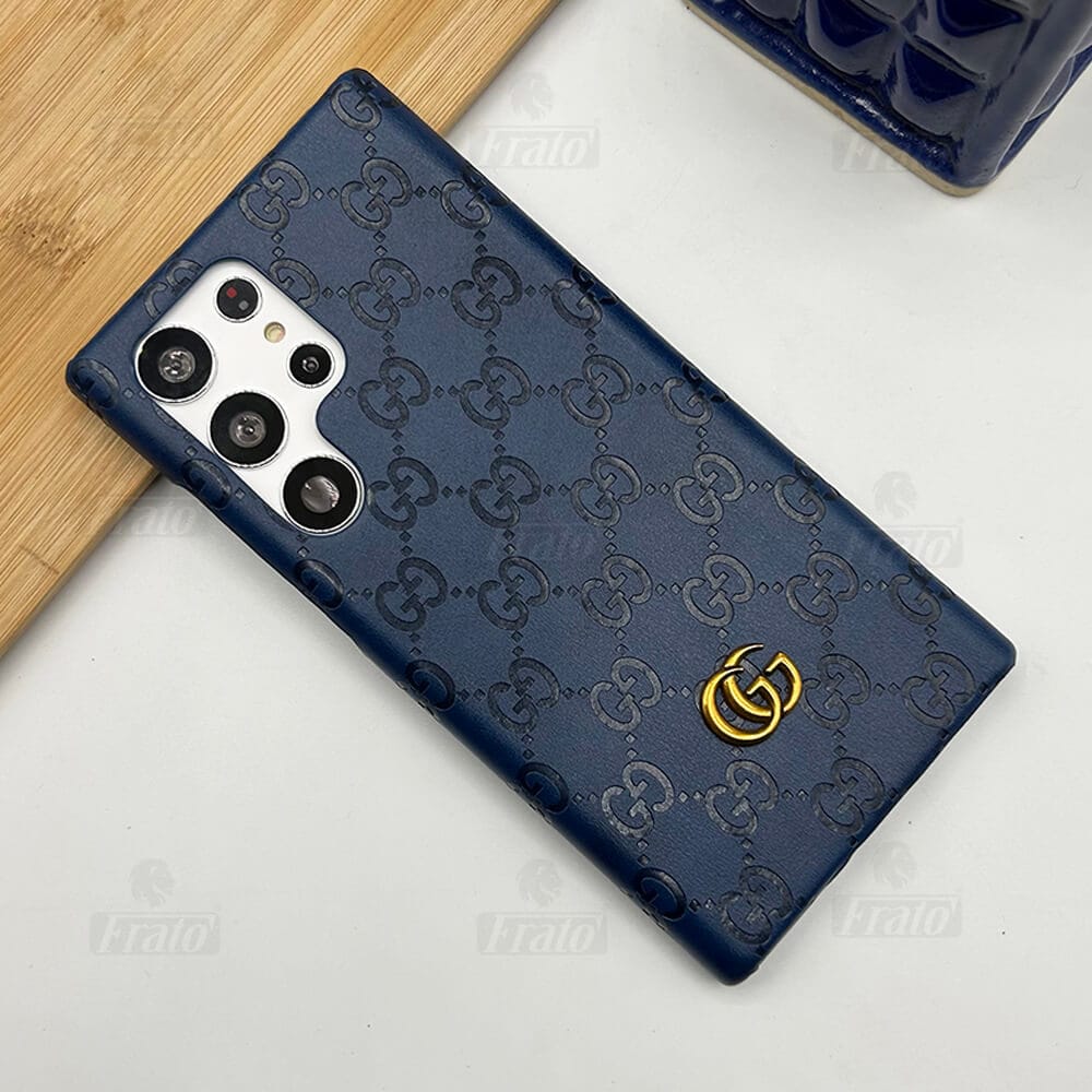FRATO Samsung S23U Blue Samsung Galaxy S23 Ultra Luxury GG Fashion Leather Brand Case Cover