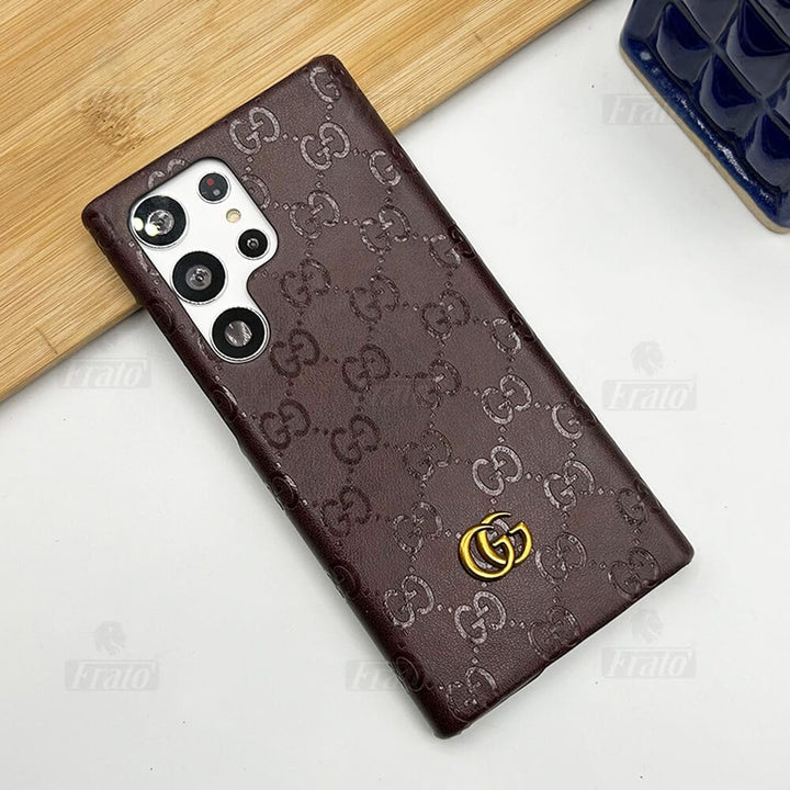 FRATO Samsung S23U Brown Samsung Galaxy S23 Ultra Luxury GG Fashion Leather Brand Case Cover