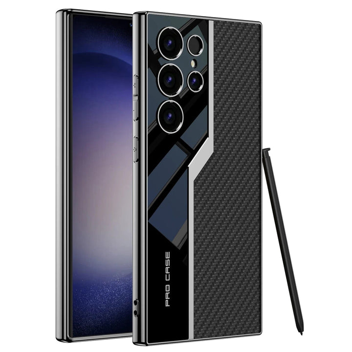 FRATO Samsung S23U Carbon Black Samsung Galaxy S23 Ultra (Ultra) Thin Electroplated Leather Shockproof Case Cover