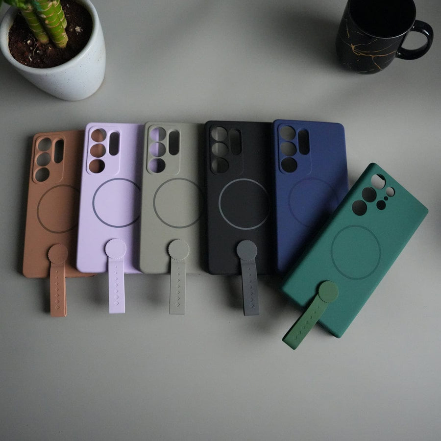 FRATO Samsung S23U Galaxy S23 Ultra Silicone Case | Magnetic Ring | Silicone Grip Strap Cover