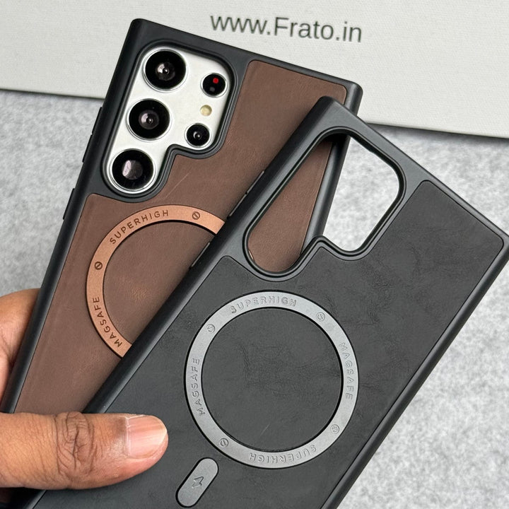 FRATO Samsung S23U Samsung Galaxy S23 Ultra Premium PU Leather Metal MagSafe Ring Cover