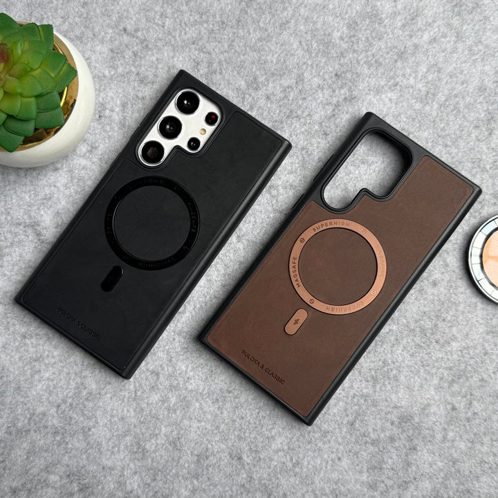 FRATO Samsung S23U Samsung Galaxy S23 Ultra Premium PU Leather Metal MagSafe Ring Cover
