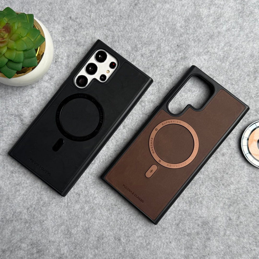 FRATO Samsung S23U Samsung Galaxy S23 Ultra Premium PU Leather Metal MagSafe Ring Cover