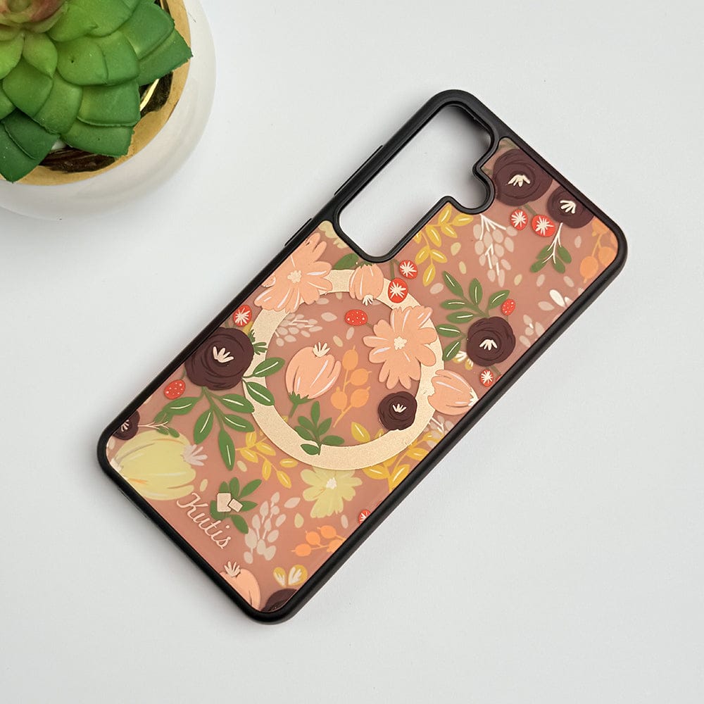 FRATO Samsung S24 Beige Samsung Galaxy S24 Luxury Acrylic Blossom Flower Printed Case Cover