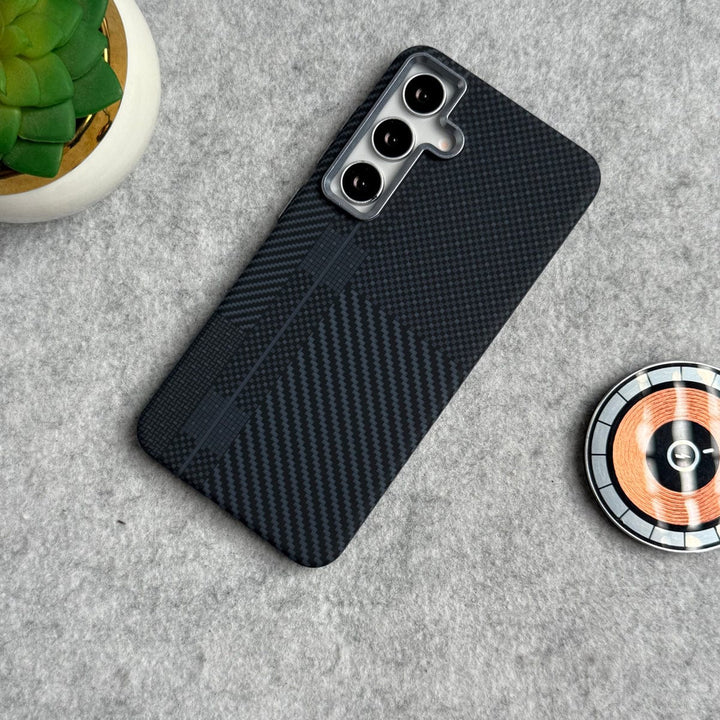 FRATO Samsung S24 Black Carbon Mix Samsung Galaxy S24 Carbon Fiber Texture Aramid Design Hard Pc MagSafe Case Cover