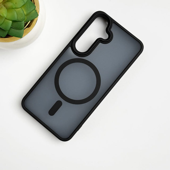 FRATO Samsung S24 Black Samsung Galaxy S24 Smoke Transparent Case With Magnetic Charging Ring