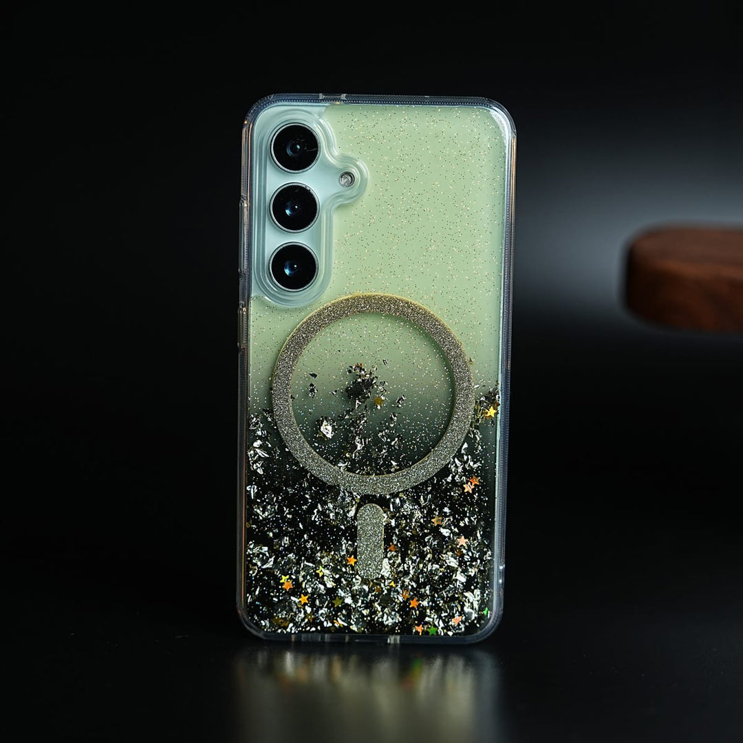 FRATO Samsung S24 Black Shimmer Sparkle Design Magnetic Ring Case For Samsung Galaxy S24