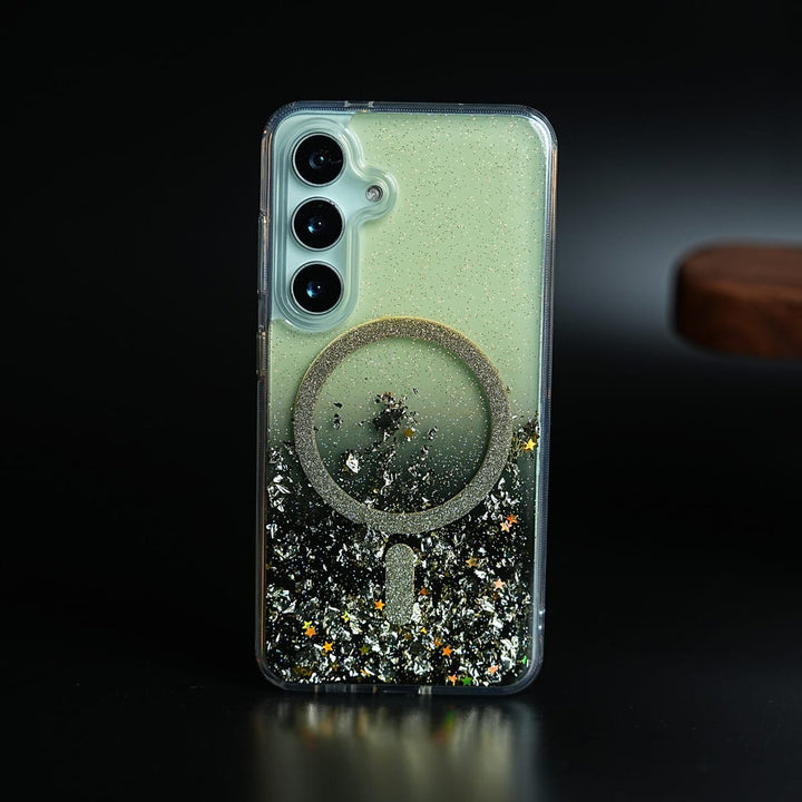 FRATO Samsung S24 Black Shimmer Sparkle Design Magnetic Ring Case For Samsung Galaxy S24