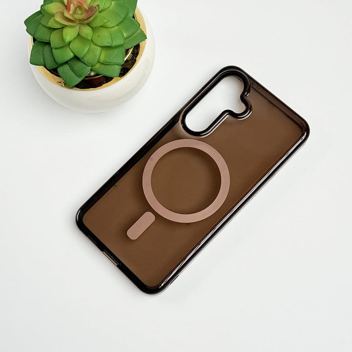 FRATO Samsung S24 Brown Samsung Galaxy S24 Clear And Brown Transparent Case With Magnetic Charging Ring