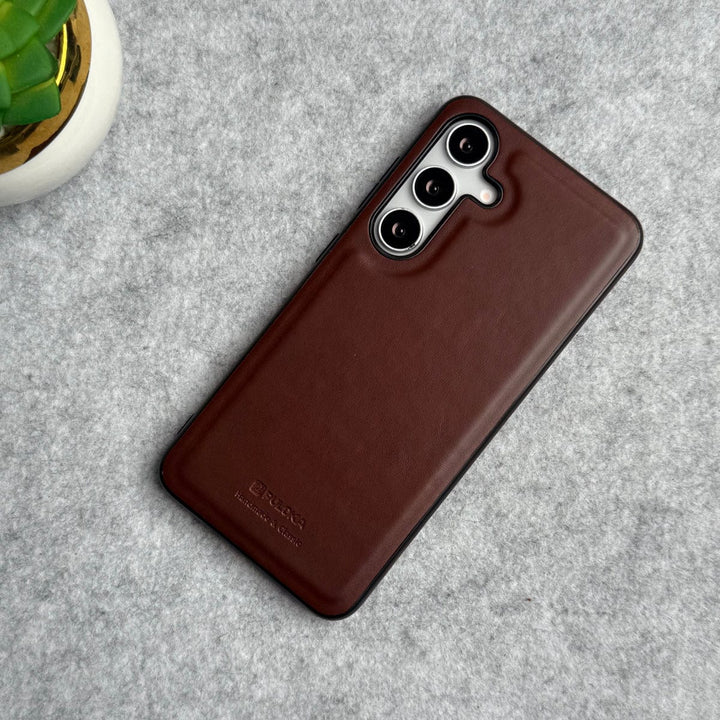 FRATO Samsung S24 Brown Samsung Galaxy S24 PU Leather Thin Case Cover Minimalistic Design