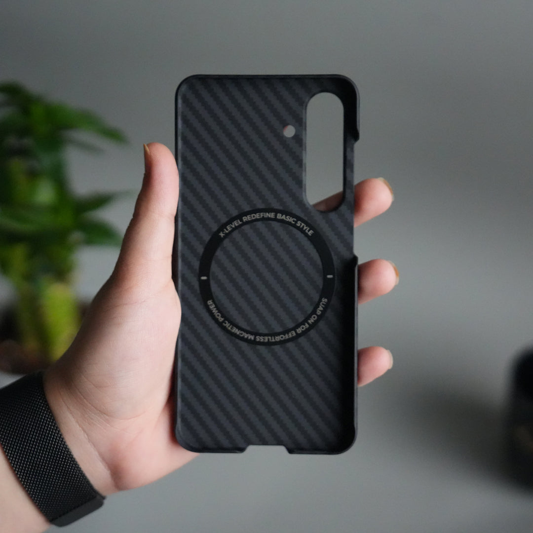 FRATO Samsung S24 Galaxy S24 Carbon Fiber Slim Case | Ultra-Thin Magnetic Charging Ring Cover