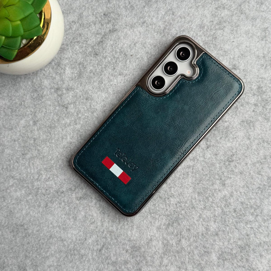 FRATO Samsung S24 Green Samsung Galaxy S24 Textured PU Leather Side Chrome Case Cover