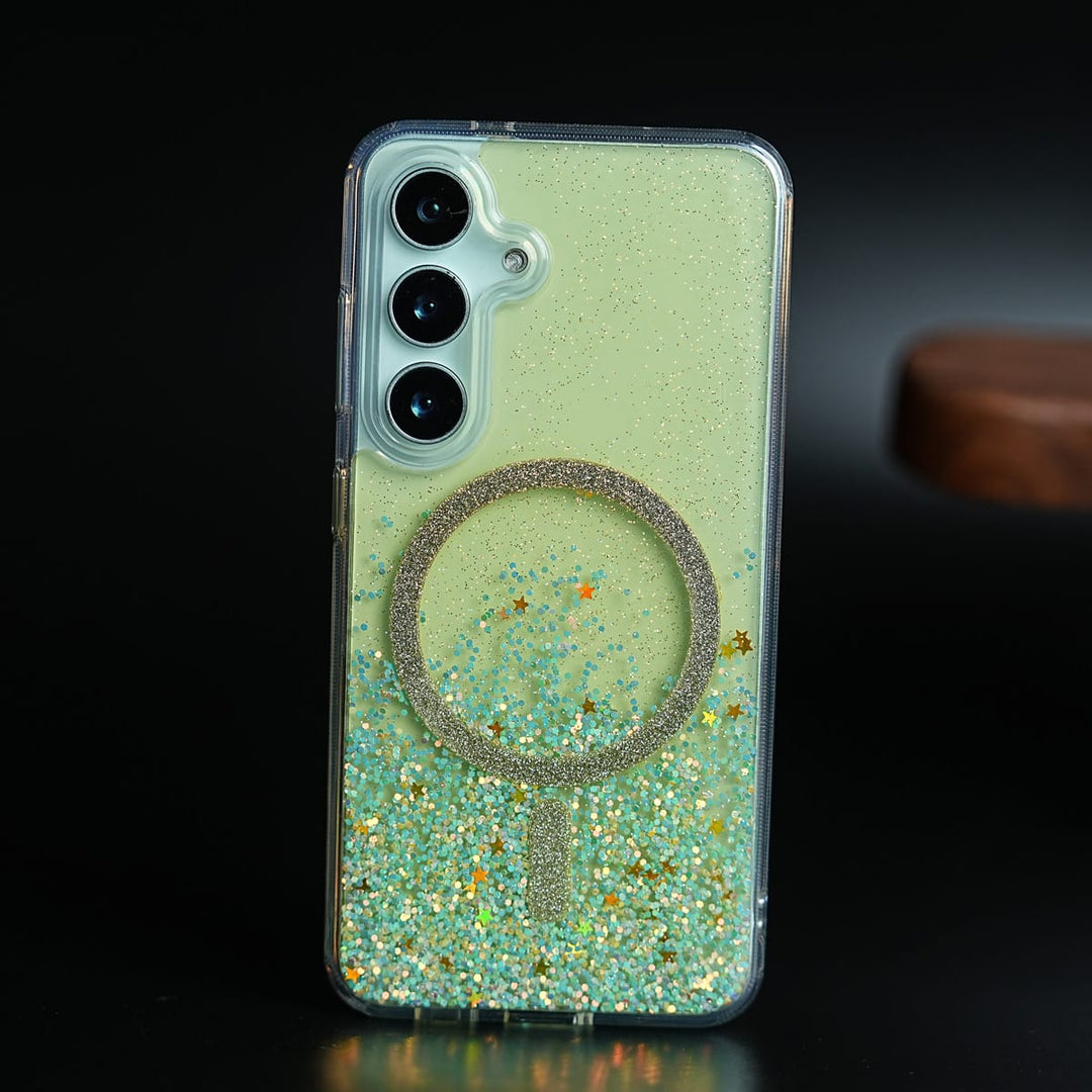 FRATO Samsung S24 Mint Green Shimmer Sparkle Design Magnetic Ring Case For Samsung Galaxy S24