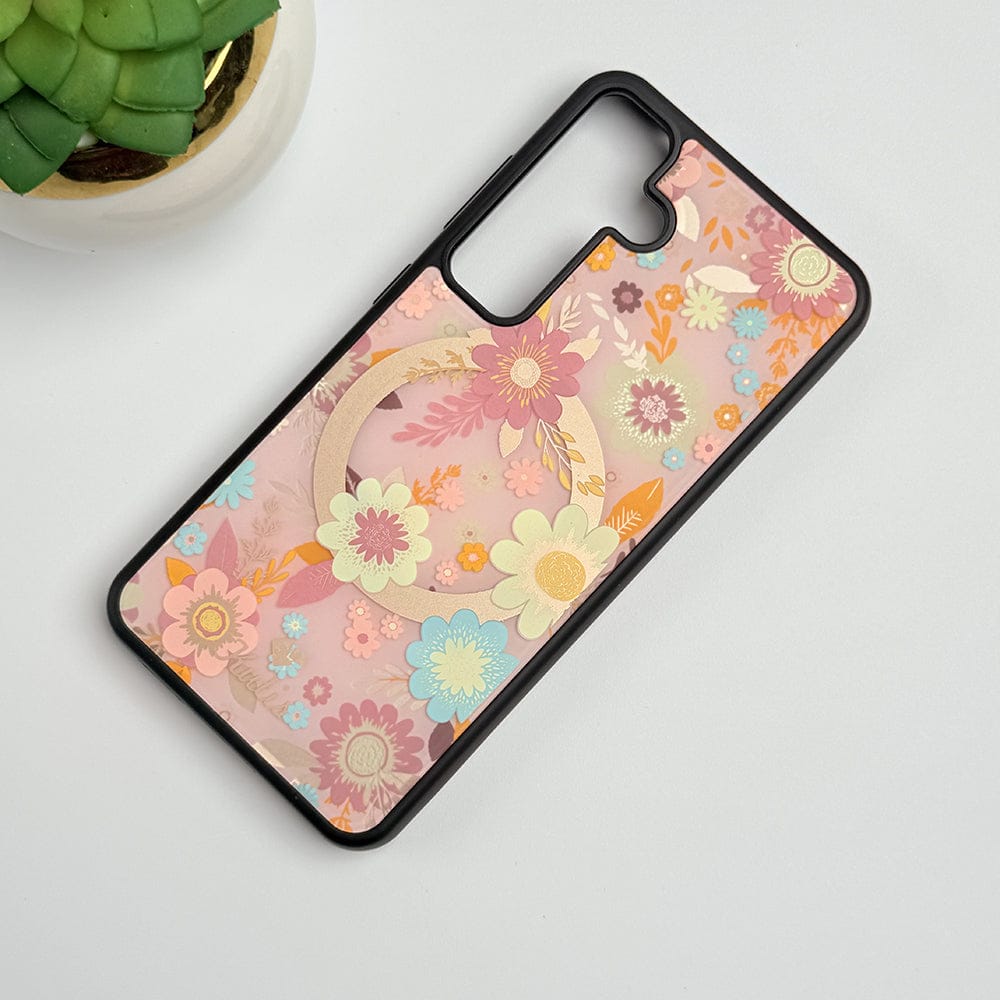 FRATO Samsung S24 Pink Samsung Galaxy S24 Luxury Acrylic Blossom Flower Printed Case Cover