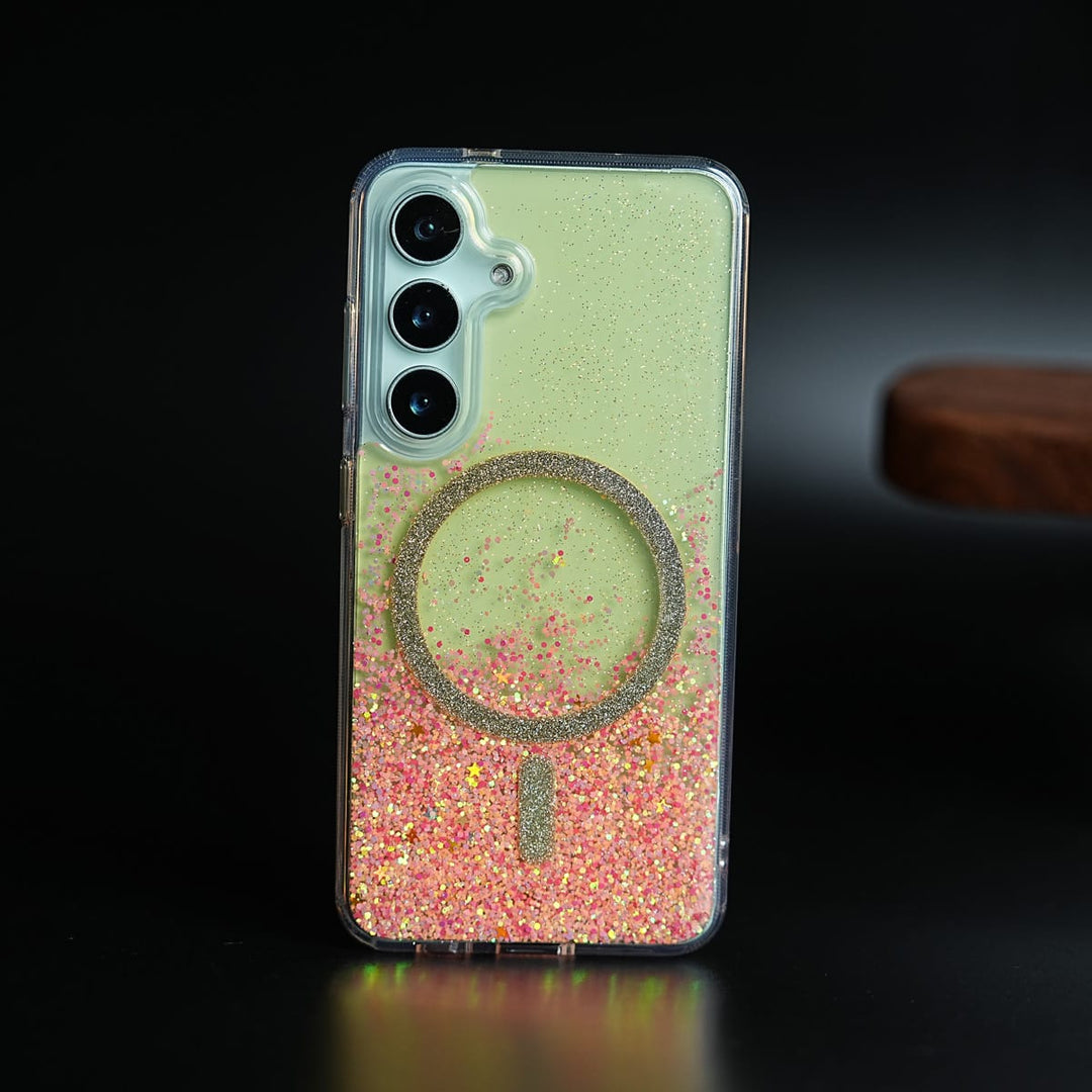 FRATO Samsung S24 Pink Shimmer Sparkle Design Magnetic Ring Case For Samsung Galaxy S24