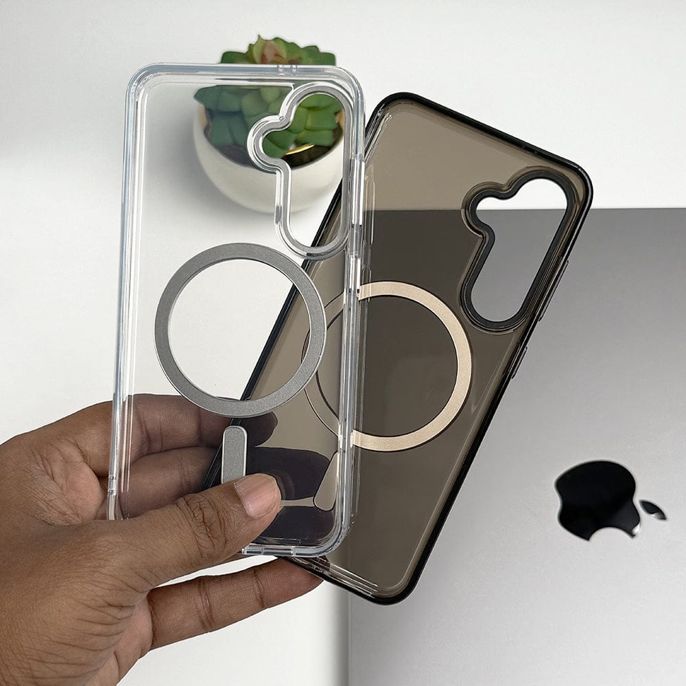 FRATO Samsung S24 Samsung Galaxy S24 Clear And Brown Transparent Case With Magnetic Charging Ring