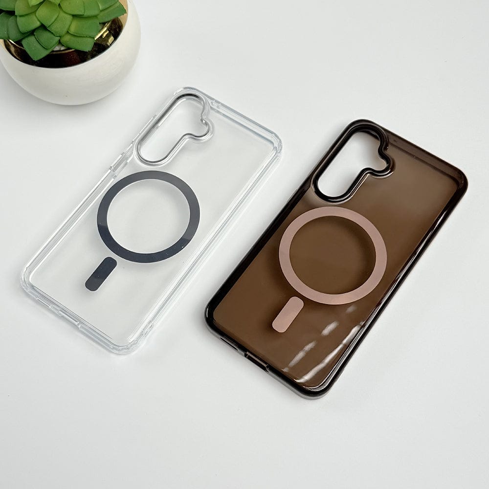 FRATO Samsung S24 Samsung Galaxy S24 Clear And Brown Transparent Case With Magnetic Charging Ring