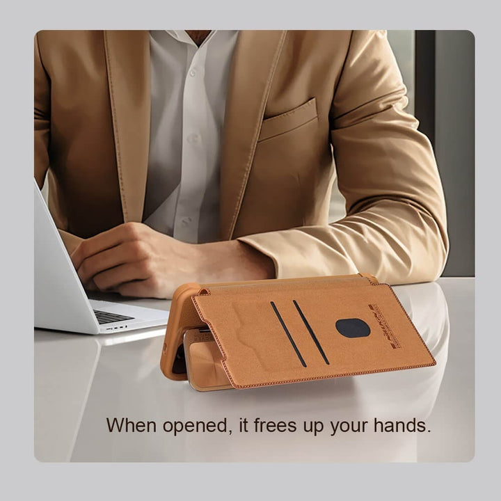 FRATO Samsung S24 Samsung Galaxy S24 Nillkin Qin Prop Leather Case Cover Brown
