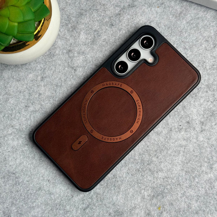 FRATO Samsung S24 Samsung Galaxy S24 Premium PU Leather Metal MagSafe Ring Cover