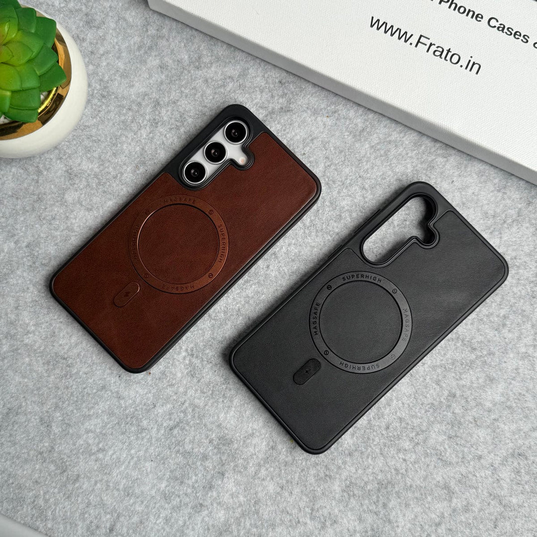 FRATO Samsung S24 Samsung Galaxy S24 Premium PU Leather Metal MagSafe Ring Cover