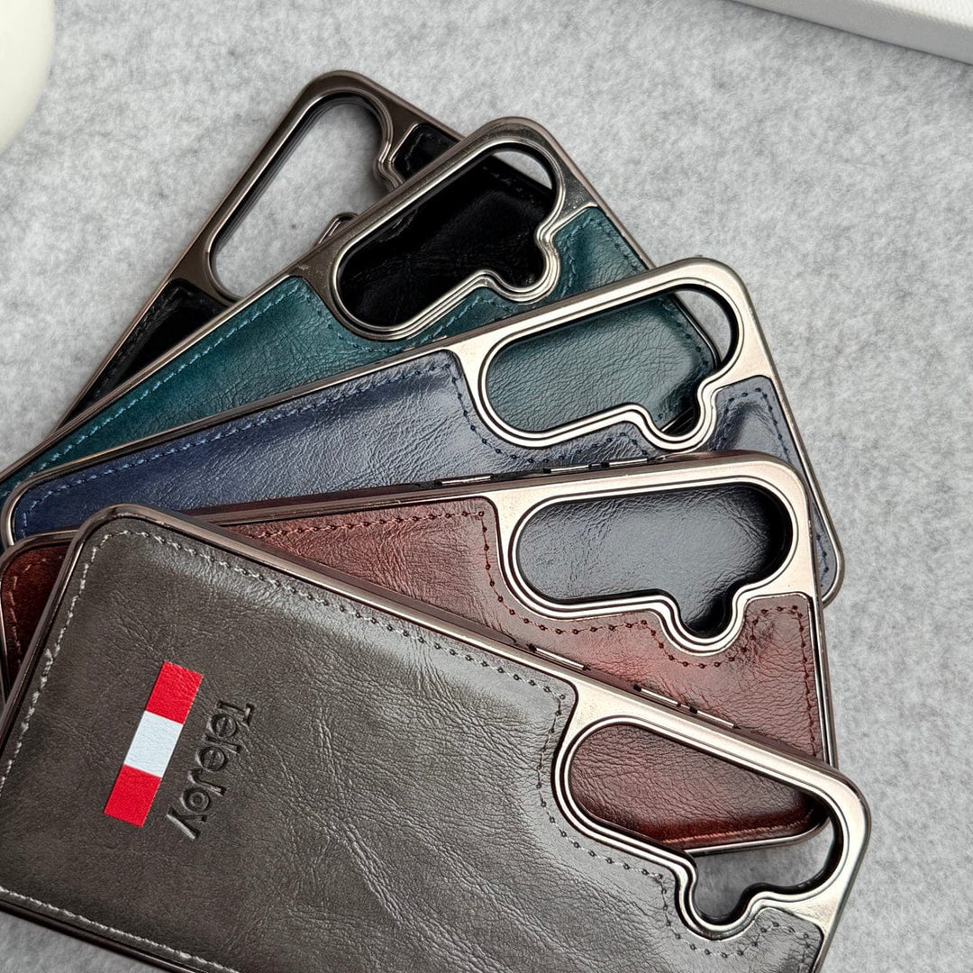 FRATO Samsung S24 Samsung Galaxy S24 Textured PU Leather Side Chrome Case Cover