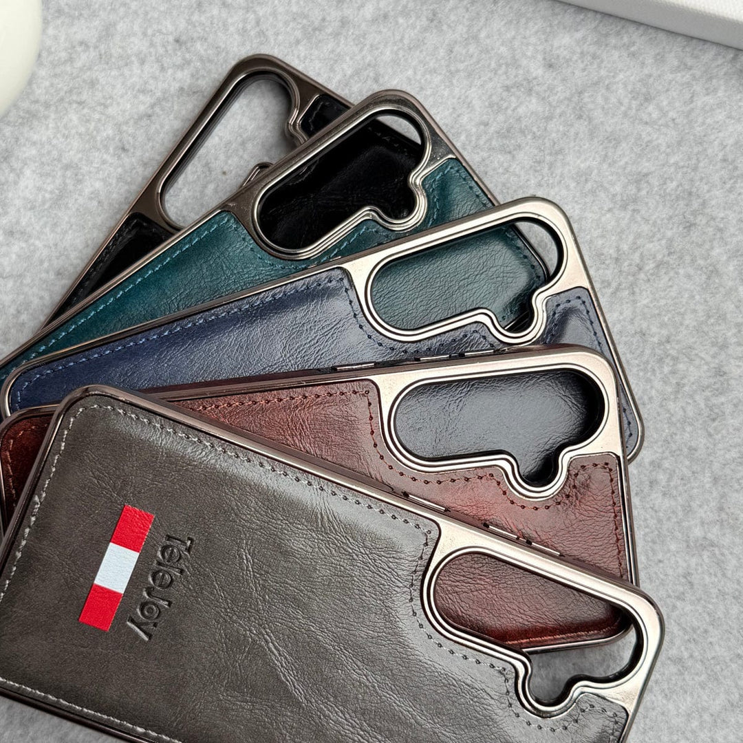 FRATO Samsung S24 Samsung Galaxy S24 Textured PU Leather Side Chrome Case Cover