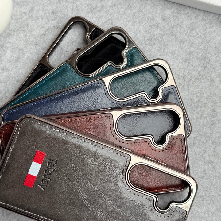 FRATO Samsung S24 Samsung Galaxy S24 Textured PU Leather Side Chrome Case Cover