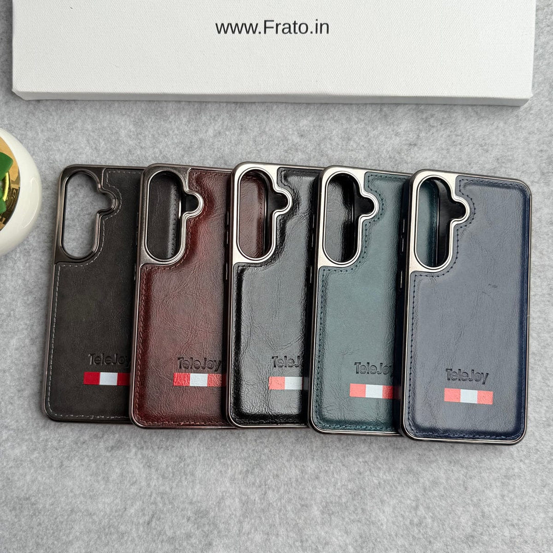 FRATO Samsung S24 Samsung Galaxy S24 Textured PU Leather Side Chrome Case Cover