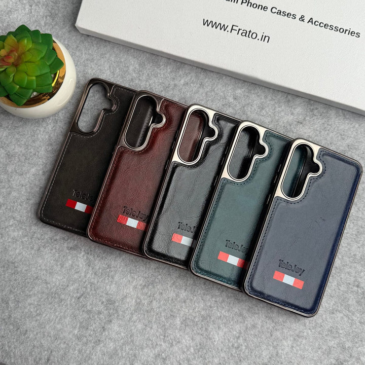 FRATO Samsung S24 Samsung Galaxy S24 Textured PU Leather Side Chrome Case Cover