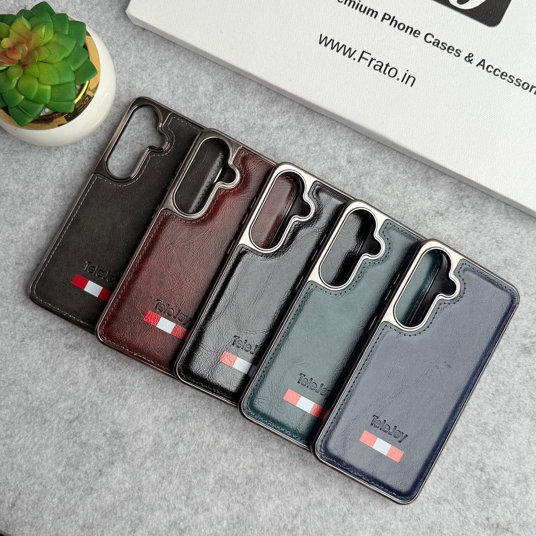 FRATO Samsung S24 Samsung Galaxy S24 Textured PU Leather Side Chrome Case Cover