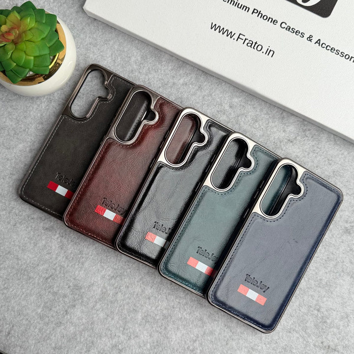FRATO Samsung S24 Samsung Galaxy S24 Textured PU Leather Side Chrome Case Cover
