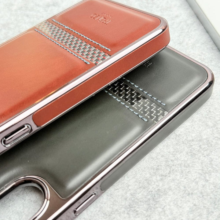 FRATO Samsung S24 Samsung Galaxy S24 Textured Stripe PU Leather Side Chrome Case Cover