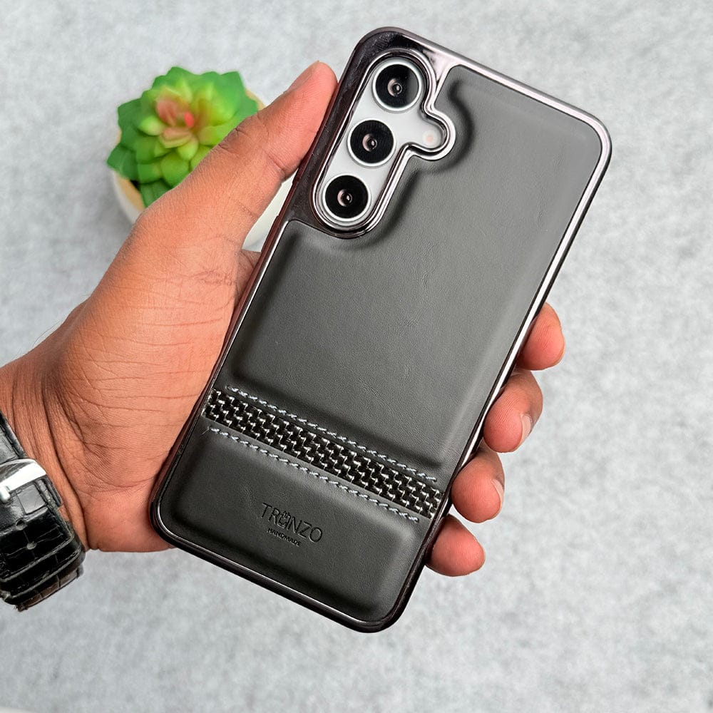 FRATO Samsung S24 Samsung Galaxy S24 Textured Stripe PU Leather Side Chrome Case Cover