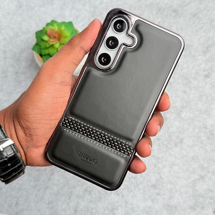 FRATO Samsung S24 Samsung Galaxy S24 Textured Stripe PU Leather Side Chrome Case Cover