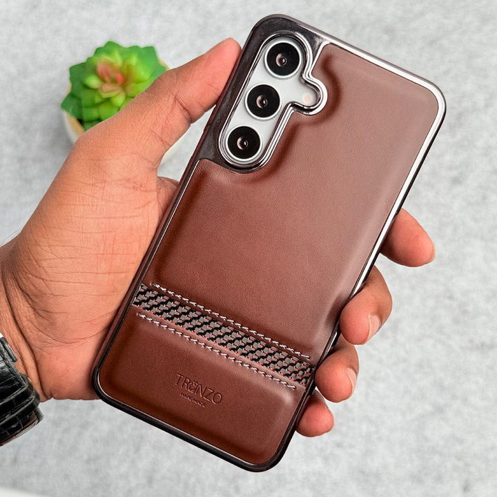 FRATO Samsung S24 Samsung Galaxy S24 Textured Stripe PU Leather Side Chrome Case Cover