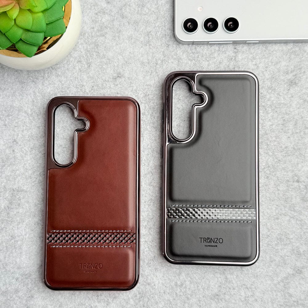 FRATO Samsung S24 Samsung Galaxy S24 Textured Stripe PU Leather Side Chrome Case Cover