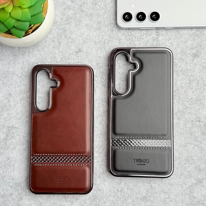 FRATO Samsung S24 Samsung Galaxy S24 Textured Stripe PU Leather Side Chrome Case Cover