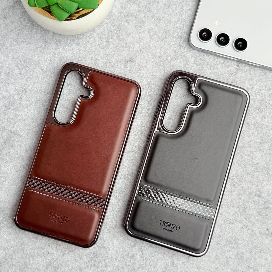 FRATO Samsung S24 Samsung Galaxy S24 Textured Stripe PU Leather Side Chrome Case Cover