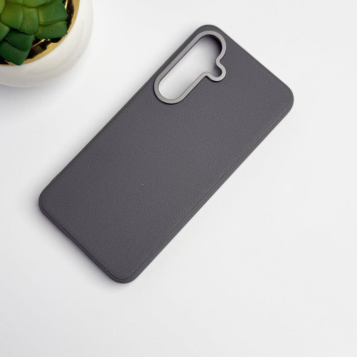 FRATO Samsung S24 Titanium Grey Samsung Galaxy S24 Leather Texture Case Cover With Metal Camera Bumper