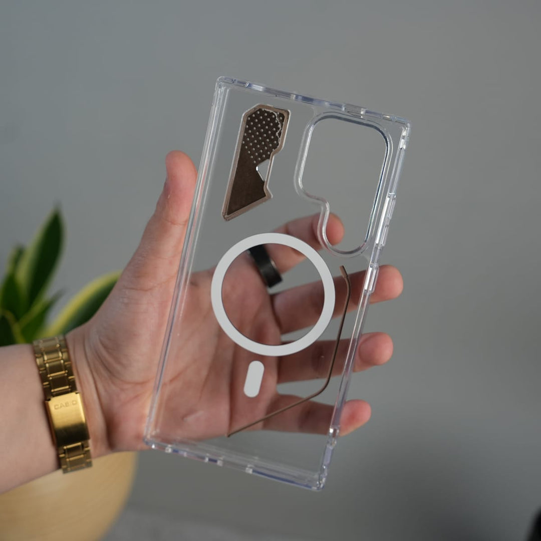 FRATO Samsung S24 Ultra Galaxy S24 Ultra Clear MagSafe Case | Transparent Cover with Metal Grille Design