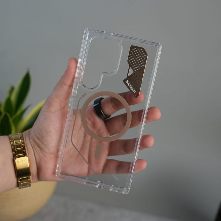 FRATO Samsung S24 Ultra Galaxy S24 Ultra Clear MagSafe Case | Transparent Cover with Metal Grille Design
