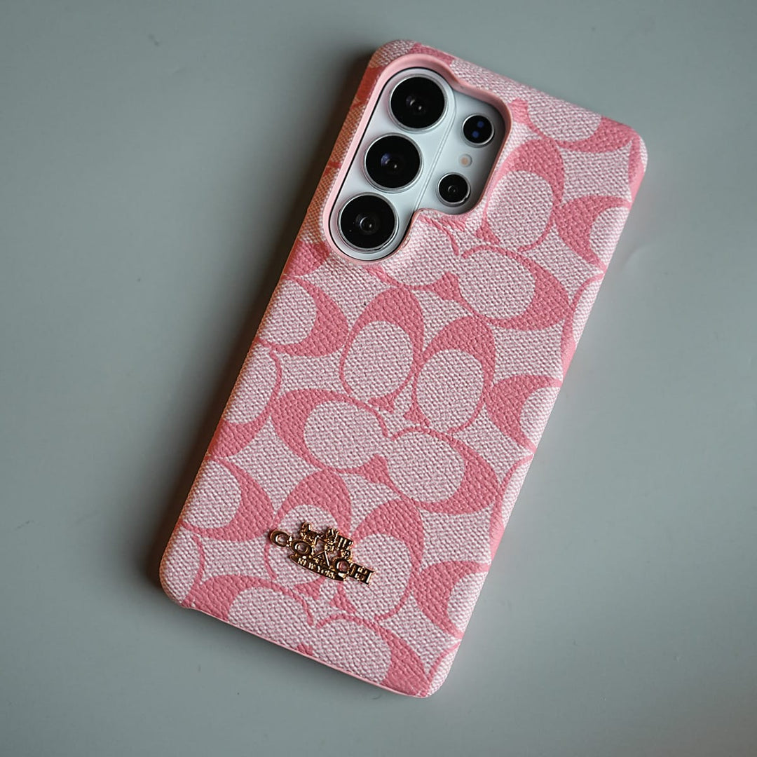 FRATO Samsung S24 Ultra Leather Texture Pattern Case for Galaxy S24 Ultra | Gold-Tone Logo Slim Cover