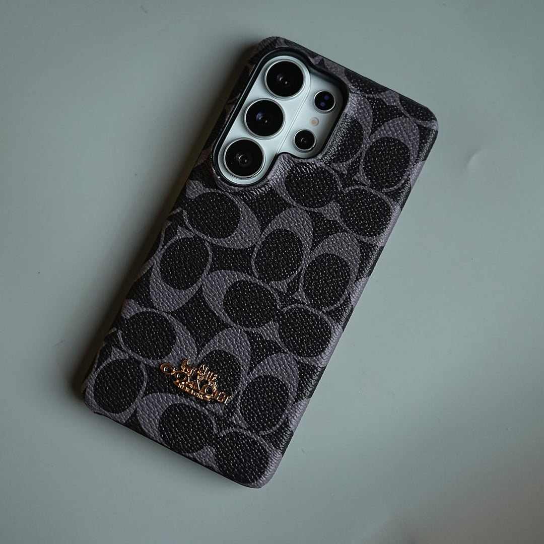 FRATO Samsung S24 Ultra Leather Texture Pattern Case for Galaxy S24 Ultra | Gold-Tone Logo Slim Cover