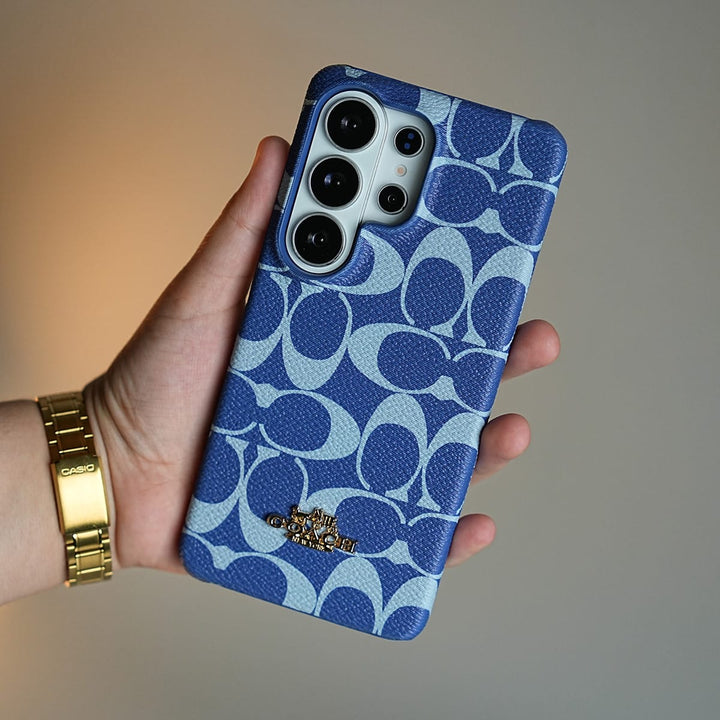FRATO Samsung S24 Ultra Leather Texture Pattern Case for Galaxy S24 Ultra | Gold-Tone Logo Slim Cover
